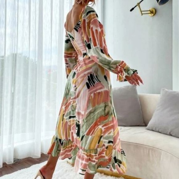 SHEIN Women's Graphic Cut Out Knot A-line Dress  in Multicolor Size S NWT - Picture 2 of 2